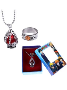 Red Puella Magi Madoka Magica Alloy Anime Ring Necklace Set